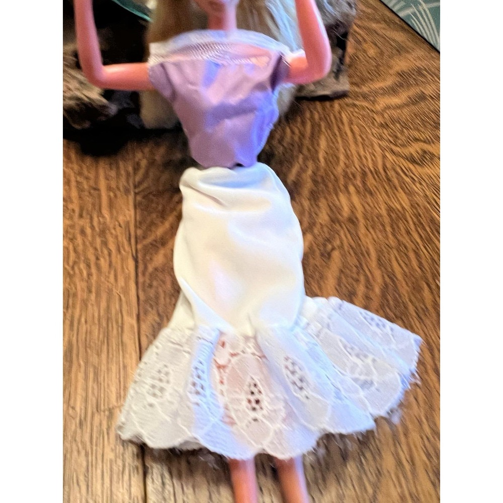 Vintage 1970s Fashion Doll Lot Lavender Mesh Top White Lace Skirt